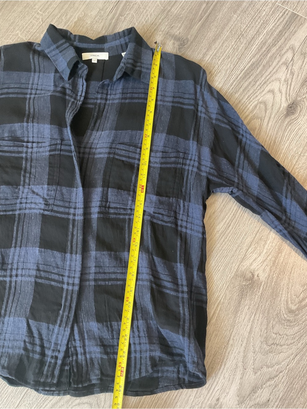 Vince Black & Blue Heathered Lightweight Plaid  Pullover blouse . - Picture 9 of 10